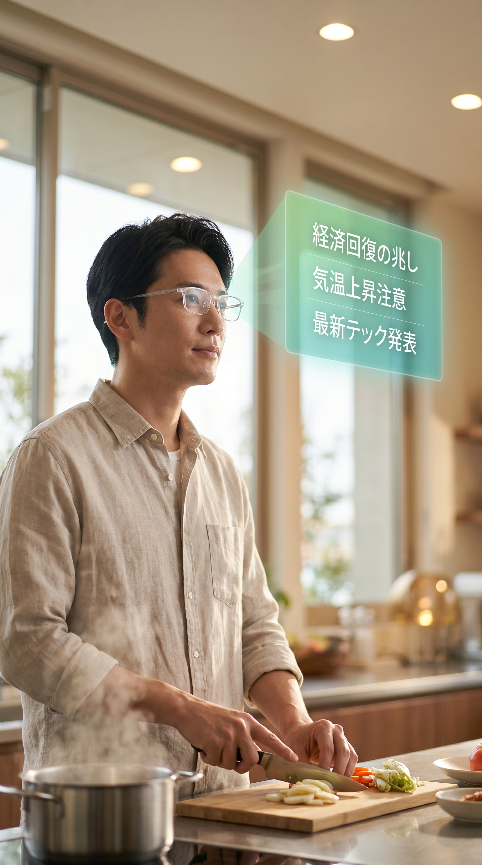 料理しながらスマートグラスでニュース