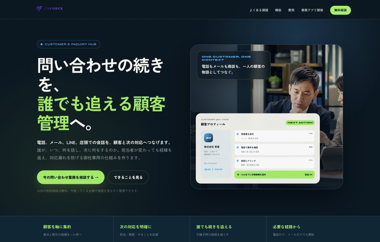 顧客・問い合わせ管理システムの画面例